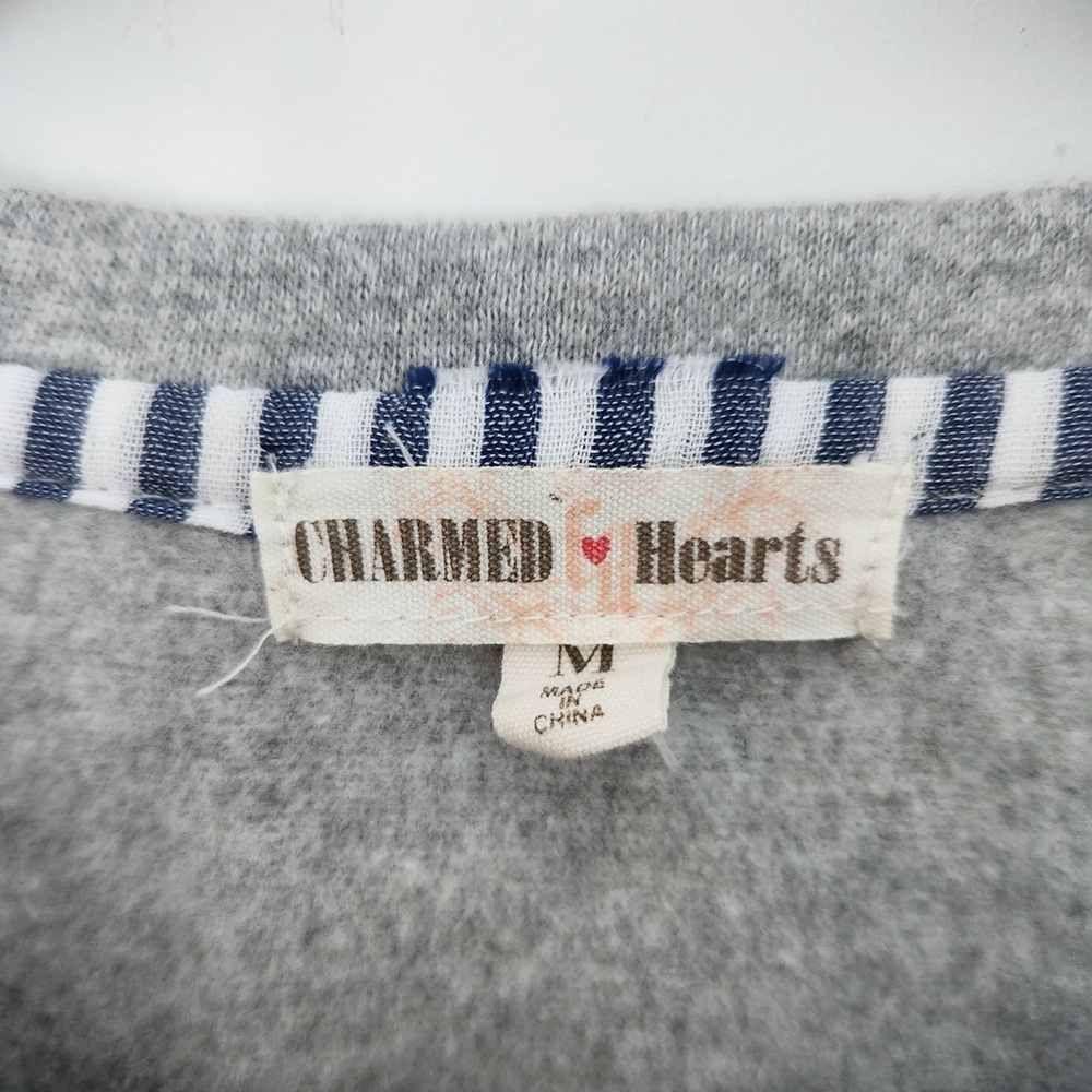 Mixed Media Bell Sleeve Sweatshirt‎ Medium Blue Stripes Preppy Coastal Old Money - Picture 8 of 16